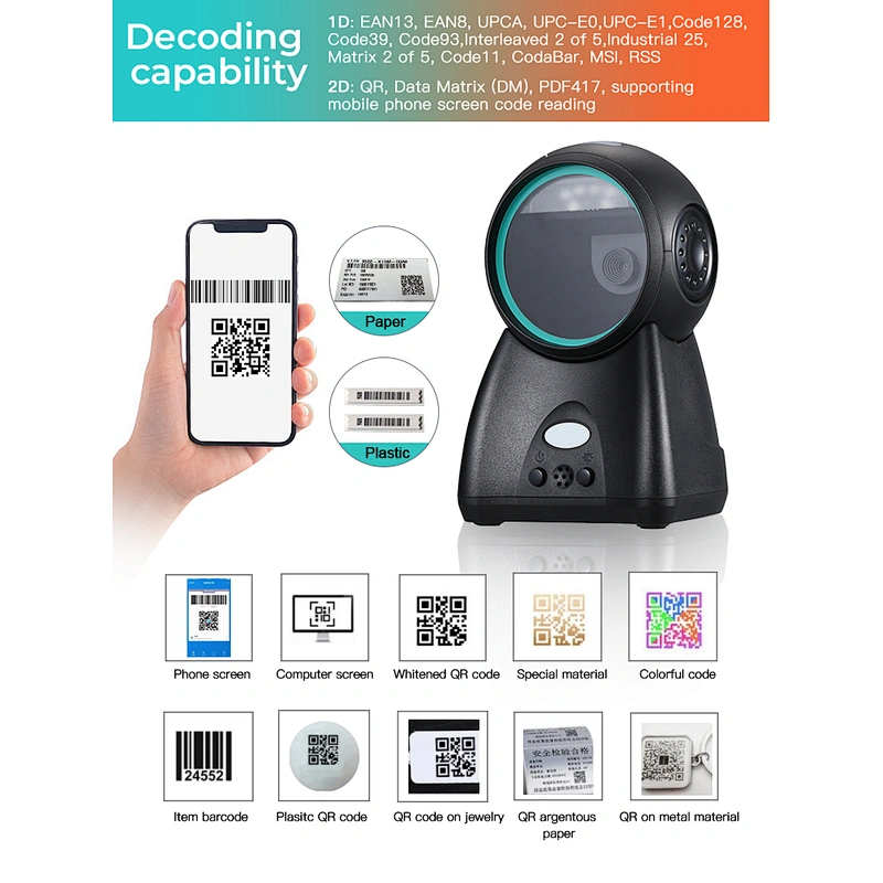 1D 2D Desktop supermarket handheld usb barcode scanner