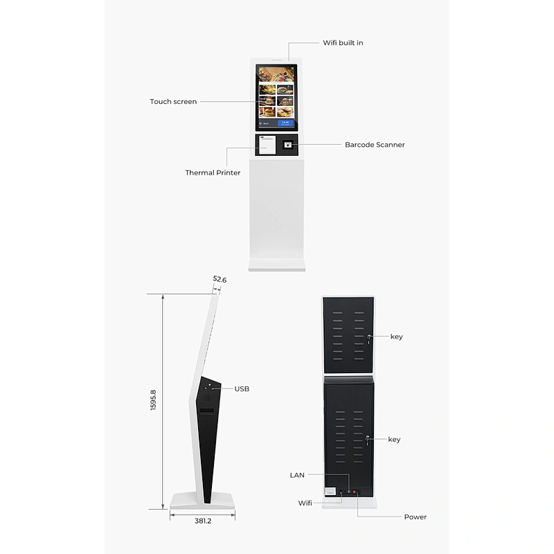 21.5 24 32 Inch Restaurant Automatic Touch Screen Unattended Self Ordering Self Service Payment Kiosk Machine Android /Win kiosk
