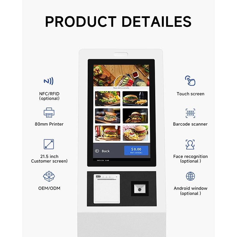 21.5 24 32 Inch Restaurant Automatic Touch Screen Unattended Self Ordering Self Service Payment Kiosk Machine Android /Win kiosk