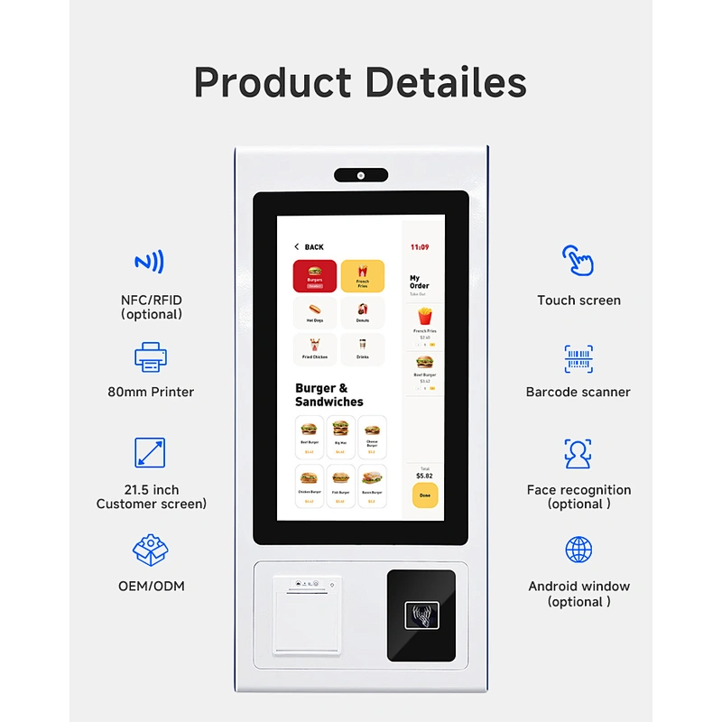 Self Service Payment Kiosk 21.5/ 27/ 32 Inch Touch Screen Self Ordering Restaurant Kiosk Software Self Checkout Payment Kiosk