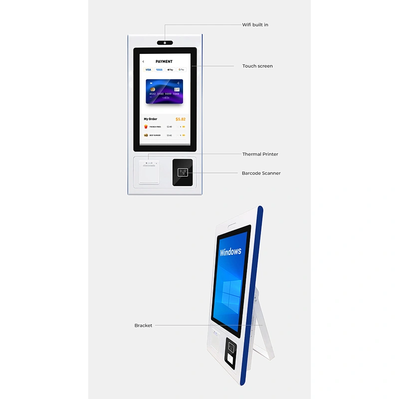 Self Service Payment Kiosk 21.5/ 27/ 32 Inch Touch Screen Self Ordering Restaurant Kiosk Software Self Checkout Payment Kiosk