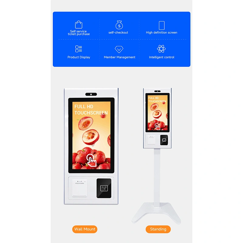 Self Service Payment Kiosk 21.5/ 27/ 32 Inch Touch Screen Self Ordering Restaurant Kiosk Software Self Checkout Payment Kiosk