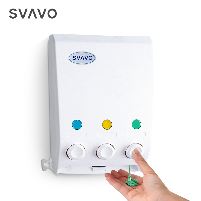 SVAVO Bathroom Wall Mounted Triple Soap Pump Hotel Manual Liquid Gel Shower Shampoo Dispenser