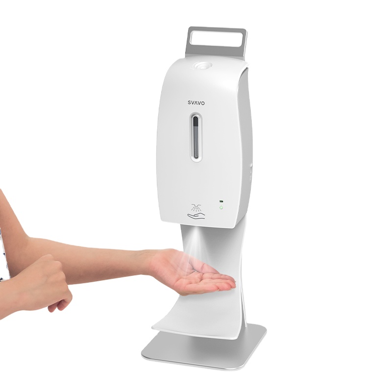 SVAVO wall mounted floor stand tabletop plastic hot selling 600ml hands free thermometer Hand Sanitizer Dispenser