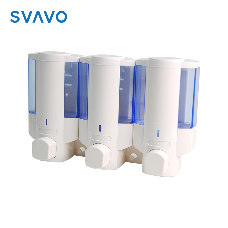 Hotel plastic 350ml 3 chamber shower triple soap dispensers wall mounted