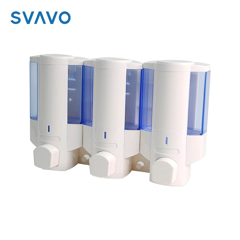 Hotel plastic 350ml 3 chamber shower triple soap dispensers wall mounted