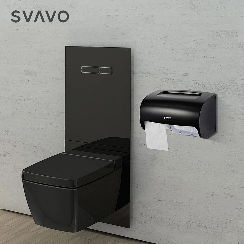 SVAVO Black Hotel Bathroom Double Roll Toilet Paper Holder Tissue Dispenser with Phone Shelf