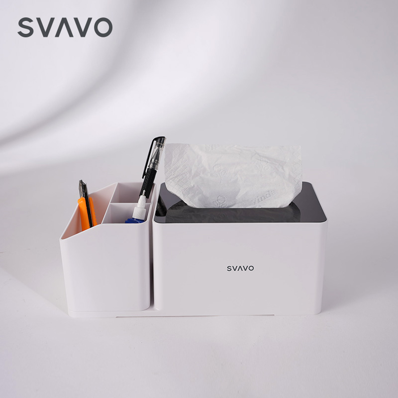 Desktop Remote Control ABS Rectangular Plastic Tissue Box Organizer Storage Box With Lid