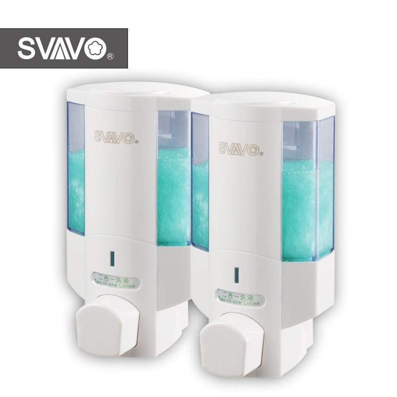 Wall mount plastic dual pump double head manual shampoo conditioner soap dispenser