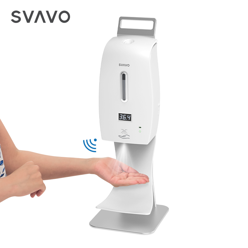 Wall Mounted Battery Operated Touchless Automatic Spray Alcohol Hand Sanitizer Dispenser with Thermometer Buzzer