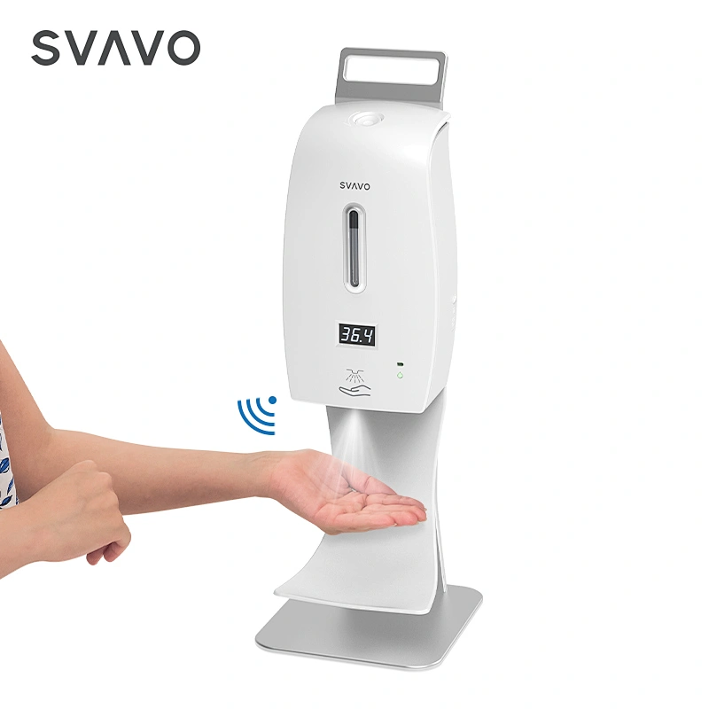 Wall Mounted Battery Operated Touchless Automatic Spray Alcohol Hand Sanitizer Dispenser with Thermometer Buzzer