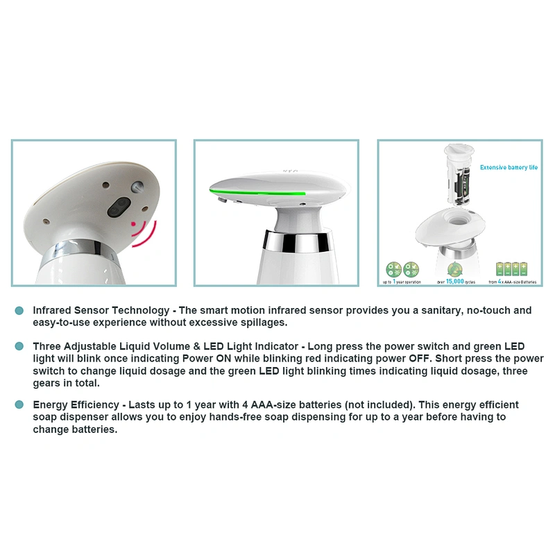 waterproof IPX4 Wholesale 340ml Deck Mount Auto Sensor Soap Dispenser For Bathroom automatic soap dispenser