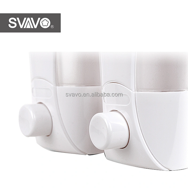 SVAVO Wall Mounted Wholesale Shampoo Shower Gel Double Soap Dispenser ABS Plastic Manual for Hotel Bathroom