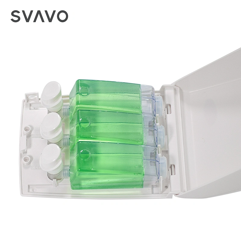 SVAVO White plastic refill bottles triple soap dispenser wall mounted for hotel