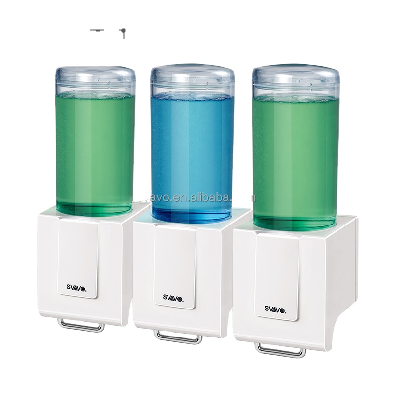 SVAVO Hotel Triple Soap Dispenser, Manual Shampoo Dispenser, Shower Head Soap Dispenser