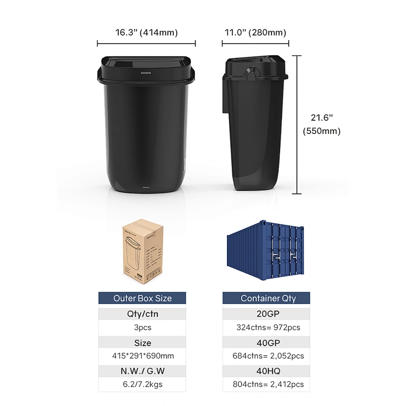 32L Household hotel kitchen fire retardant plastic recycling garbage container black trash can cabinet