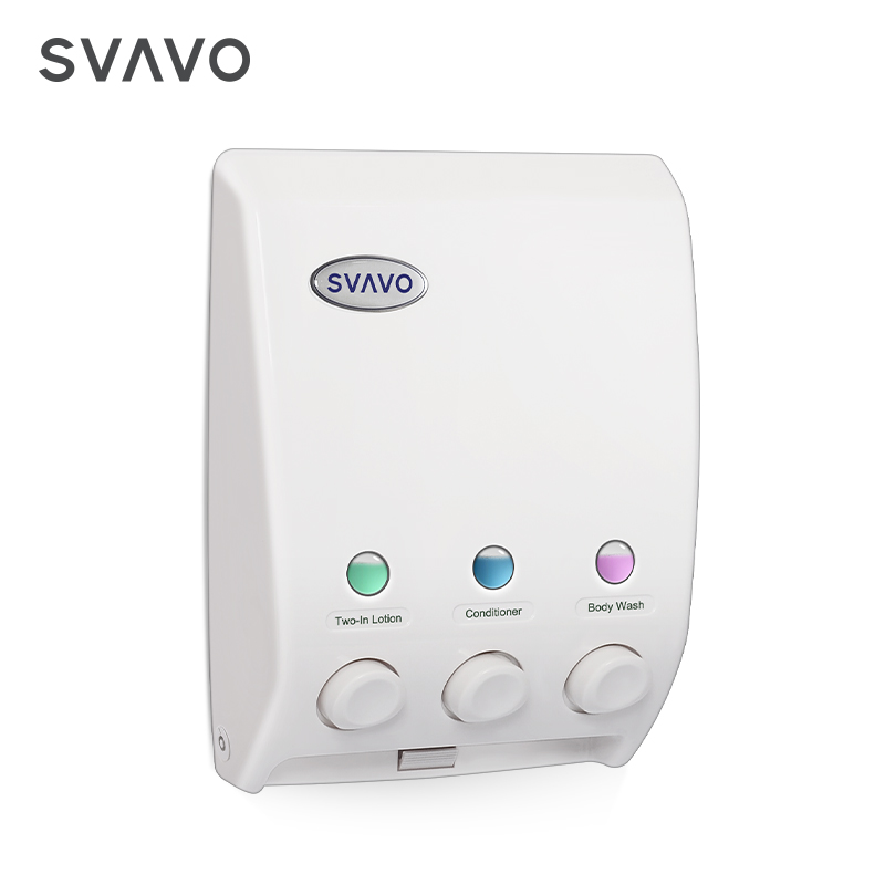 SVAVO Wholesale Bathroom Wall Mount Plastic Triple Liquid Shampoo Conditioner Three Chamber Soap Dispenser