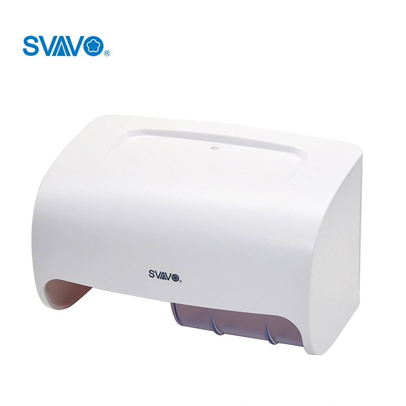 Plastic dual roll toilet tissue dispenser for mini roll