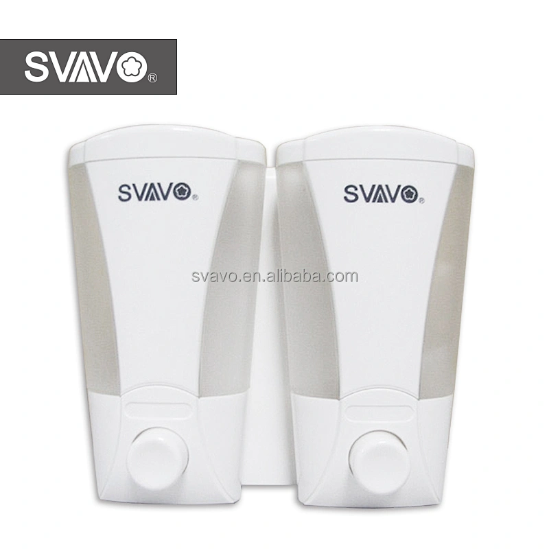 SVAVO Wall Mounted Wholesale Shampoo Shower Gel Double Soap Dispenser ABS Plastic Manual for Hotel Bathroom