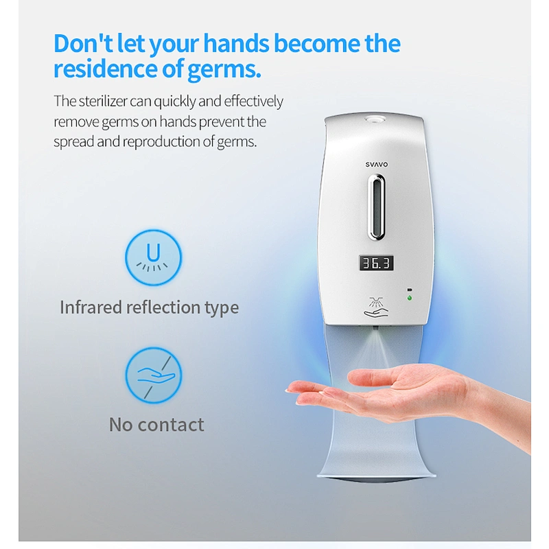 Electric sensor automatic alcohol body temperature measurement dispenser 600 ML liquid soap dispenser