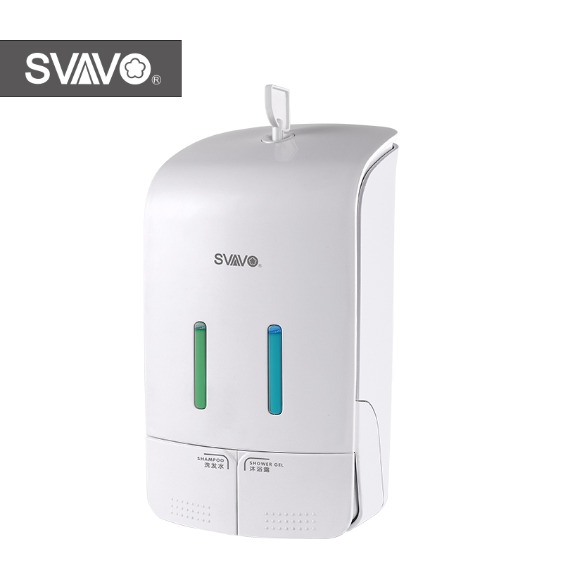 SVAVO Refillable Hotel Bathroom Wall Mounted Double Head ABS Plastic Manual Soap Dispenser OEM&ODM