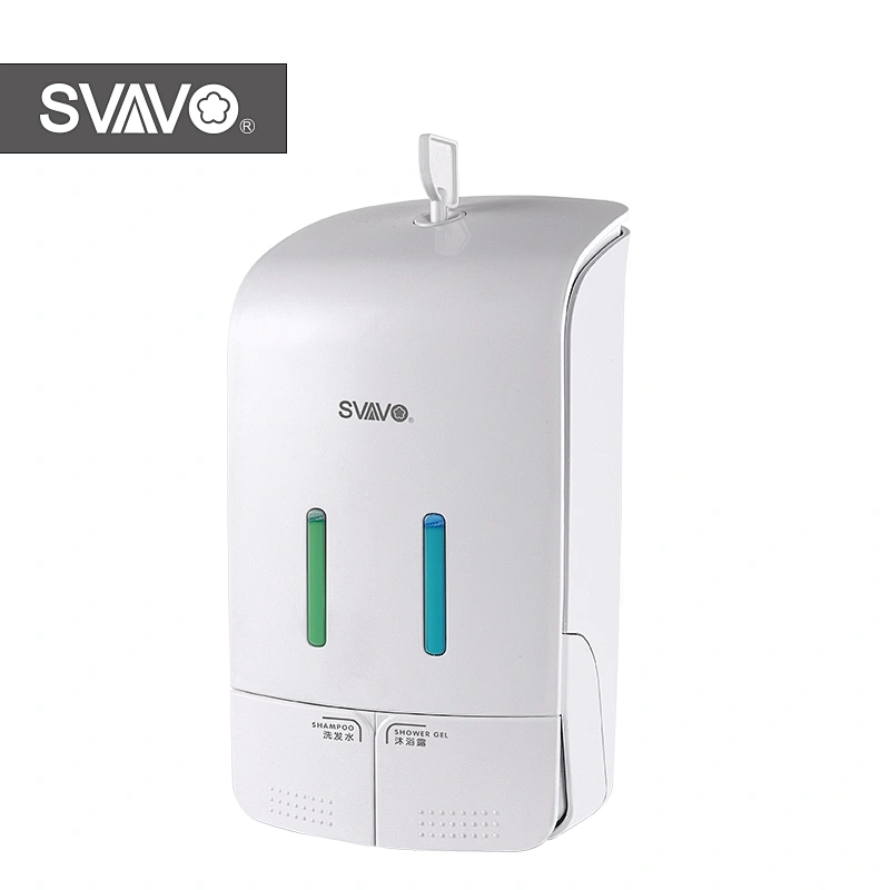SVAVO Refillable Hotel Bathroom Wall Mounted Double Head ABS Plastic Manual Soap Dispenser OEM&ODM