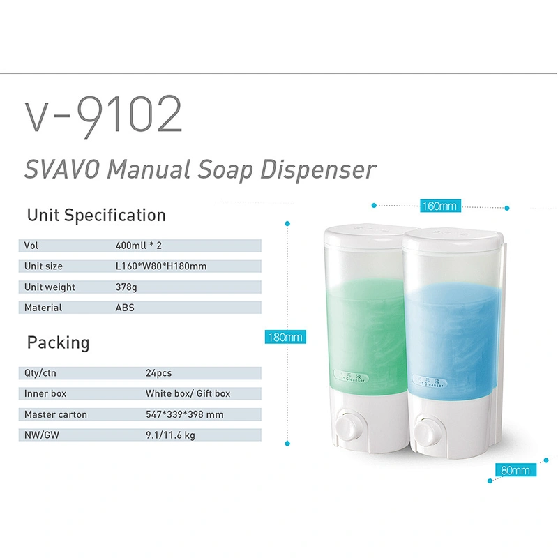 Wholesale Hotel Plastic Wall Mounted Double Manual Hand Soap Dispenser for Liquid Soap