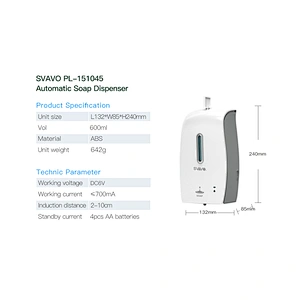 Auto 600ML Wall Mounted Soap Dispenser Bathroom Auto Soap Dispenser Commercial Soap dispenser