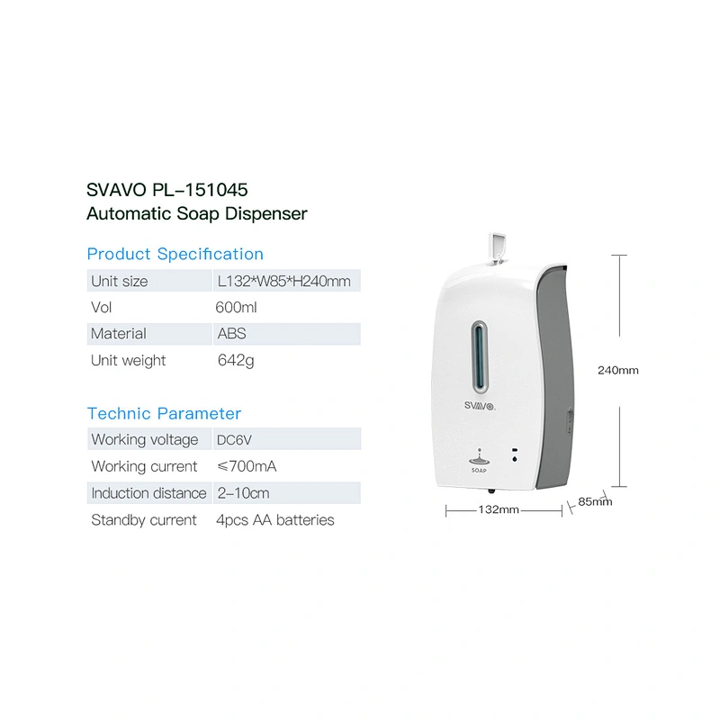 Auto 600ML Wall Mounted Soap Dispenser Bathroom Auto Soap Dispenser Commercial Soap dispenser