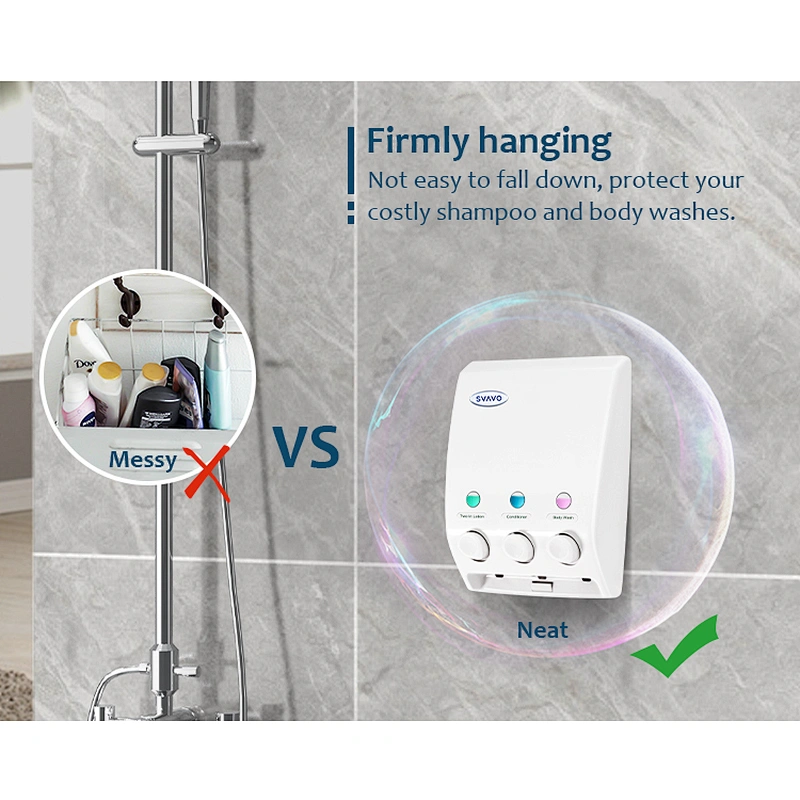 SVAVO OEM Bathroom Wall Mounted Triple soap pump Dispenser ABS set Hotel Manual Liquid Soap Dispenser