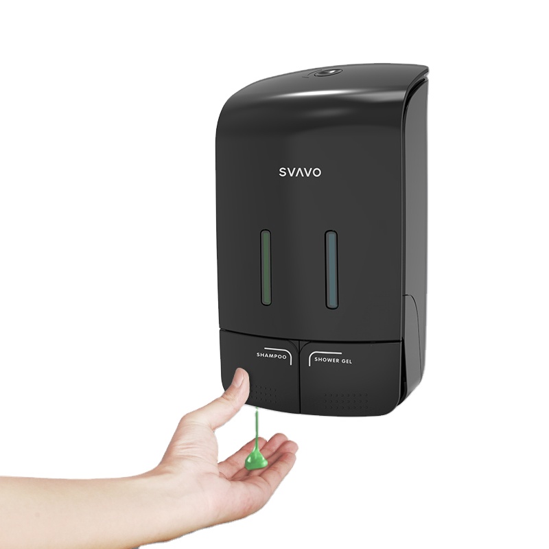 SVAVO White Plastic ABS 500*2 ml Factory Wholesale hotel Wall Mounted Dual bottles refill shampoo and shower gel dispenser