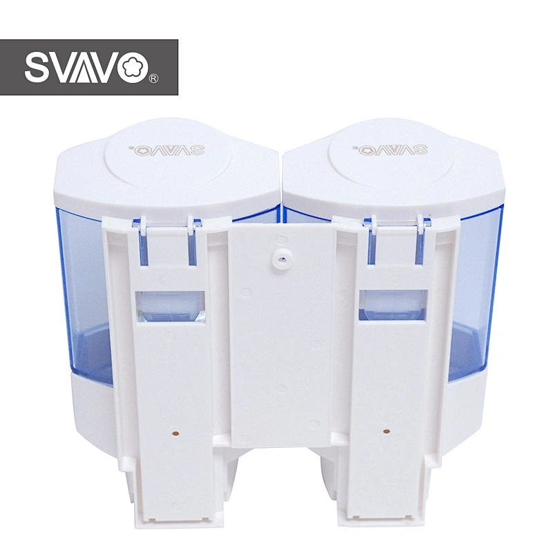 Wall mount plastic dual pump double head manual shampoo conditioner soap dispenser