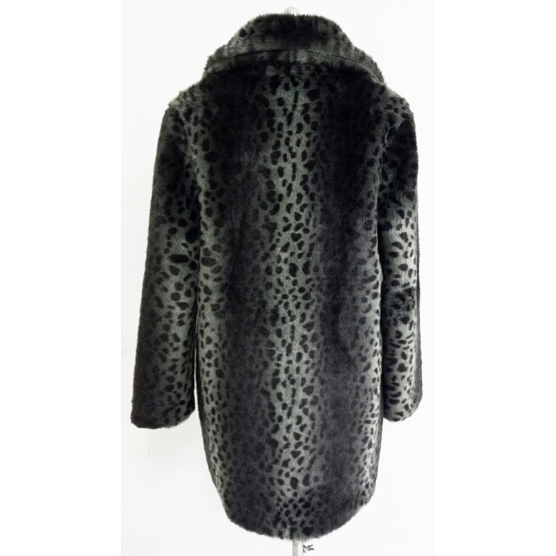 Mid-Length Animal Print Women Faux Fur Jacket