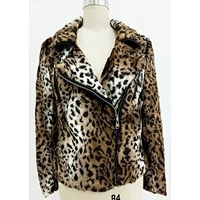 Leopard Turn Over Collar Women Faux Fur Jacket