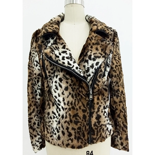 Leopard Turn Over Collar Women Faux Fur Jacket