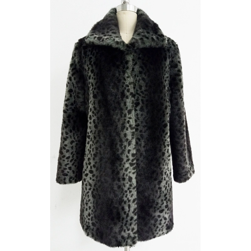 Mid-Length Animal Print Women Faux Fur Jacket