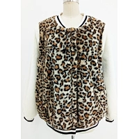 Baseball Collar Leopard Women Faux Fur Jacket