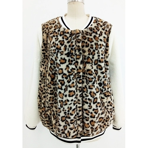 Baseball Collar Leopard Women Faux Fur Jacket