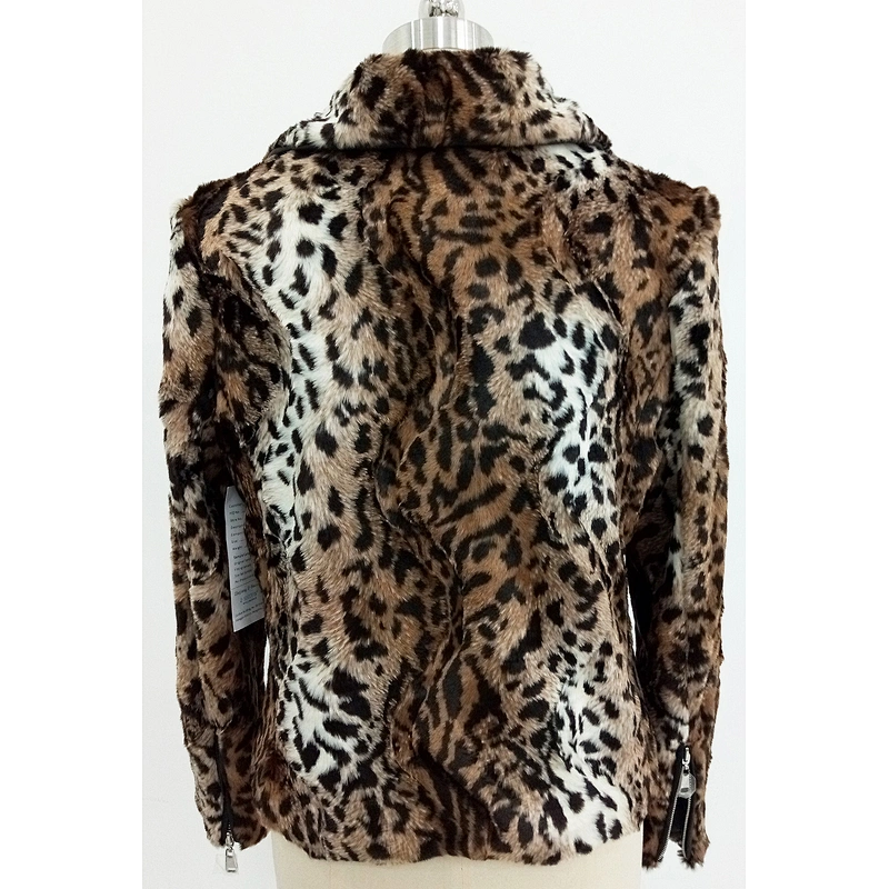 Leopard Turn Over Collar Women Faux Fur Jacket
