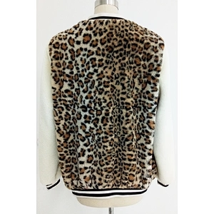 Baseball Collar Leopard Women Faux Fur Jacket
