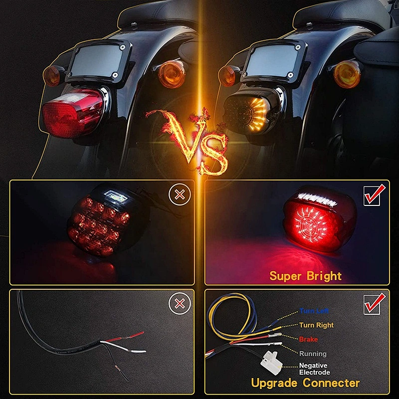 OVOVS 12v Motorcycle Led Tail Light Smoked Lens Taillights Brake Turn Signal License Plate Tail Light for Harley Dynas