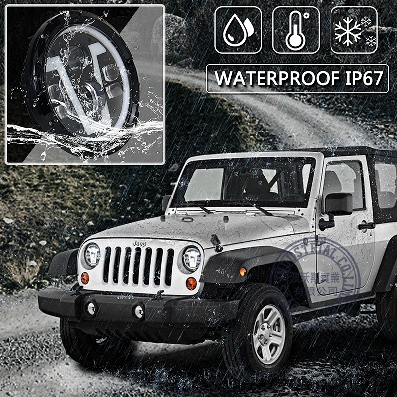 OVOVS 7 inch LED Headlights with Amber Turn Lights V Type White halo DRL High/ Low Beam for Jeep Hummer Land Rover Lada Urban