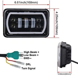 Truck 4x6 LED Projector Headlight Sealed Beam Retangular Headlights White/Amber drl turn signal 4x6