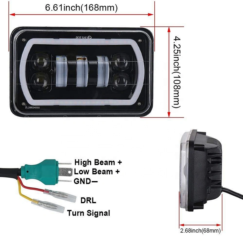 Truck 4x6 LED Projector Headlight Sealed Beam Retangular Headlights White/Amber drl turn signal 4x6