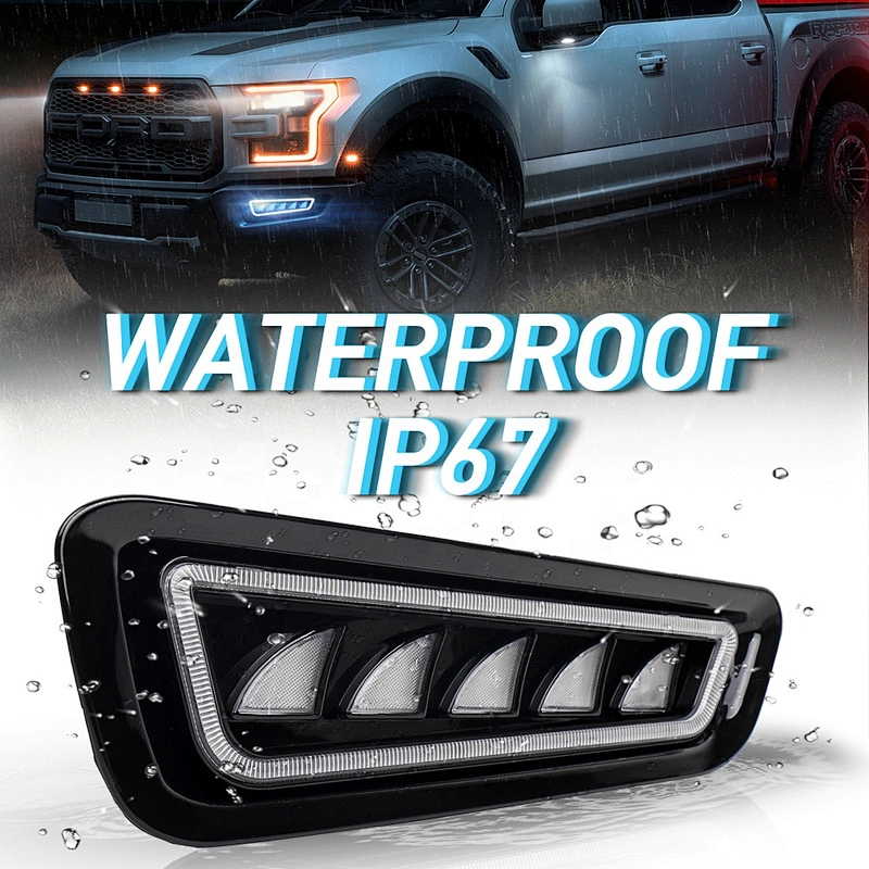 OVOVS 12V Three-Color Turn Signal Light with White Yellow Blue DRL Turn Signal Fog Lamp for Ford Raptor
