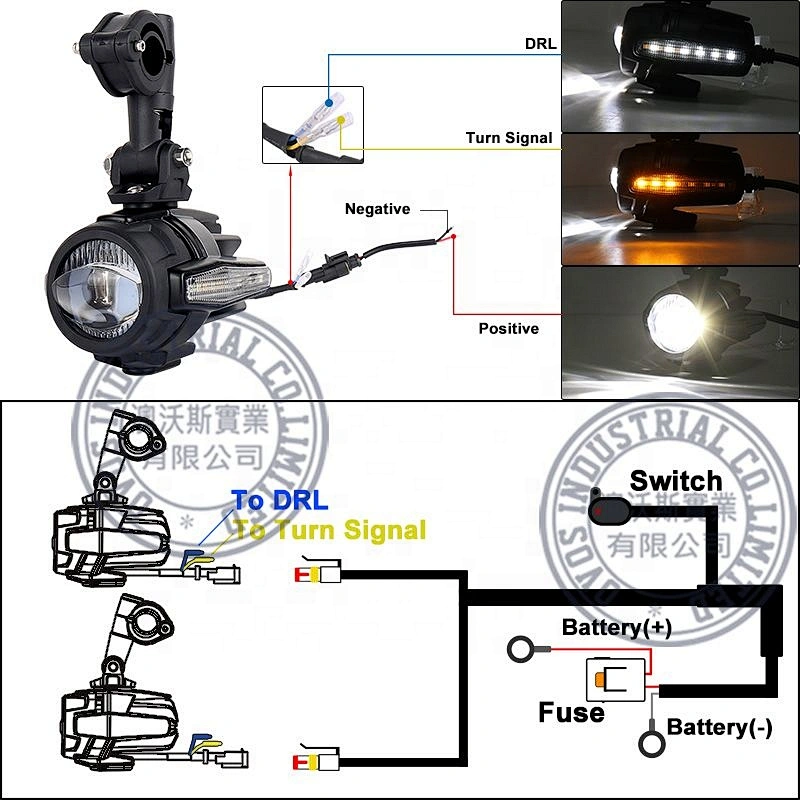 OVOVS LED Auxiliary Light 40W Motorcycle Driving Lights with Turn Signal Lights for BMW K1600 R1200G KTM Honda