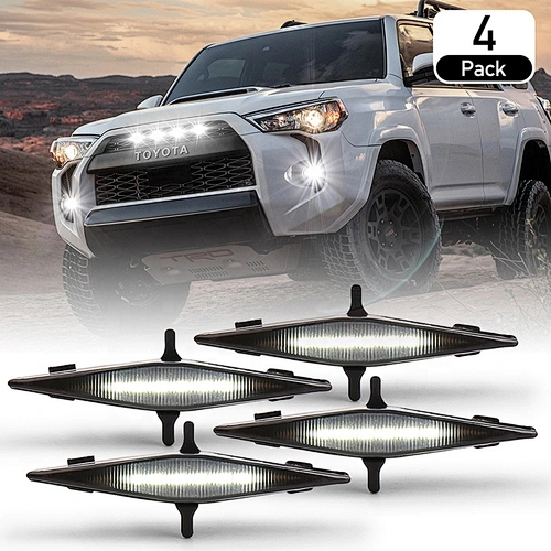 OVOVS 4-Pack Smoked Led Grille Light Kits with Fuse Wiring Harness for Toyota 4Runner TRD Pro Grille