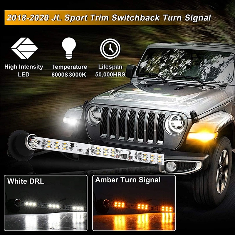 OVOTOR JL Turn Signal Light White DRL Amber Switchback Dynamic Sequential JL LED Turn Signals