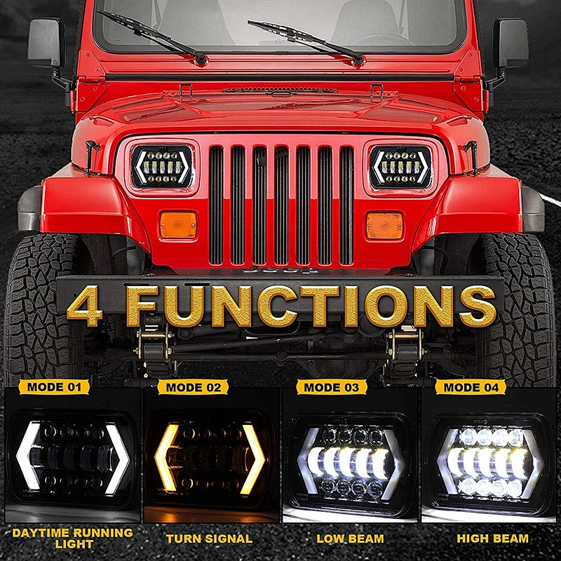 OVOVS Off Road 5x7inch 55w Rectangular LED Headlight with DRL Turn Signal for Jeep YJ Trucks