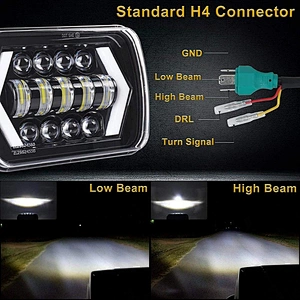 OVOVS Off Road 5x7inch 55w Rectangular LED Headlight with DRL Turn Signal for Jeep YJ Trucks